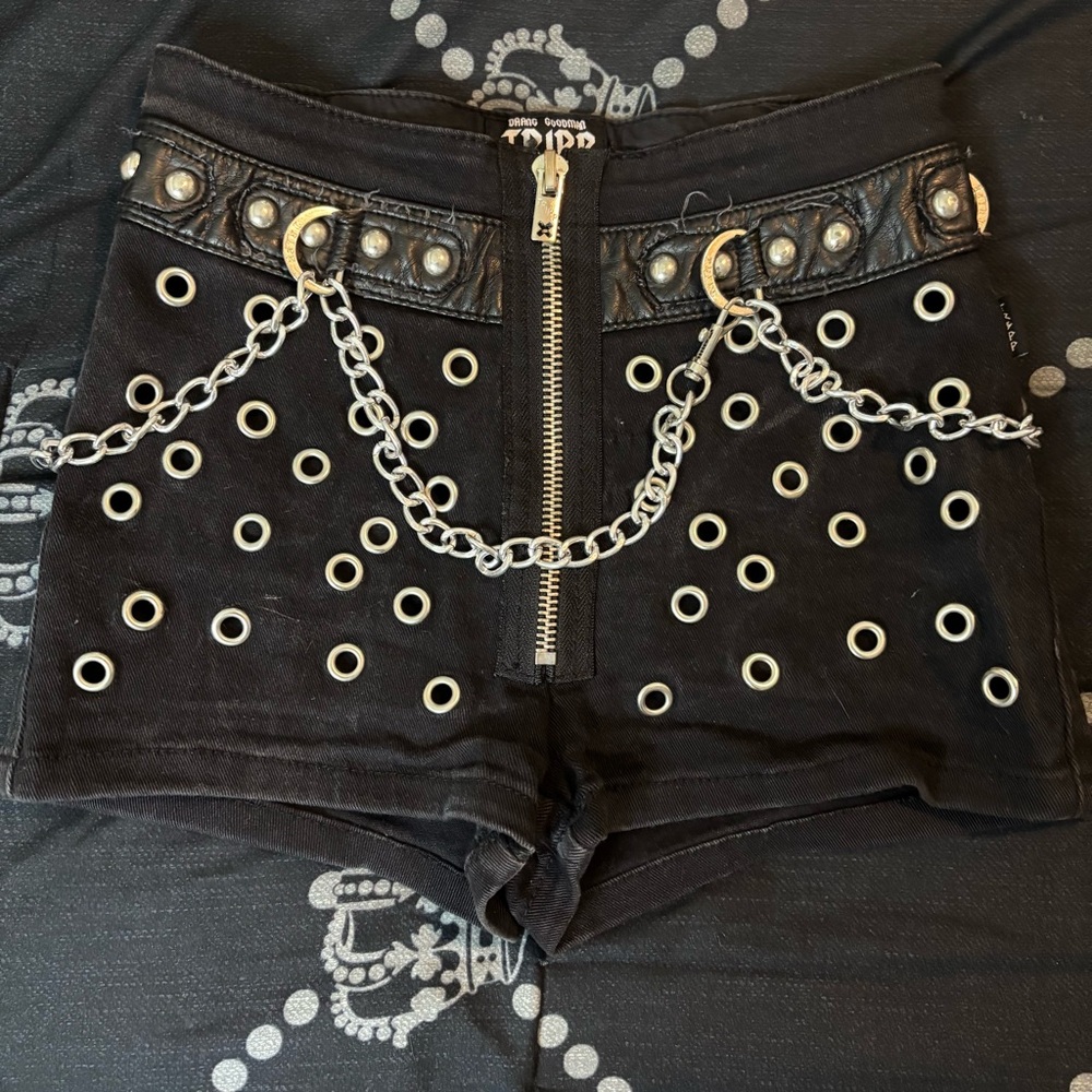 Tripp NYC Black High Waist Eyelet Chain Shorts